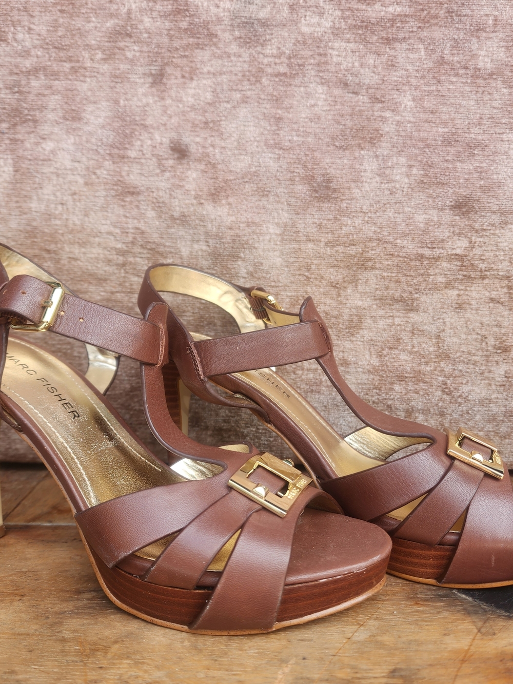 Marc Fisher Brown Leather Platform Sandals